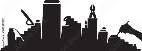 Urban Landscape with Graffiti Art and Tools Silhouette