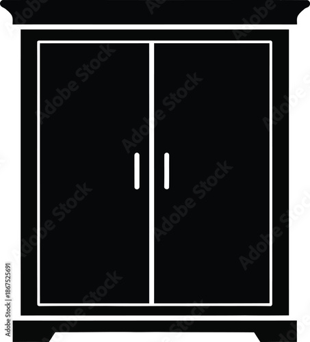 Black cabinet silhouette icon on white background representing household furniture