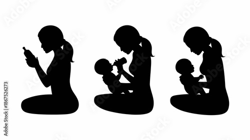 a silhouette depicts a mother s journey through pregnancy and early motherhood showcasing the stages of growth and care high quality professional detailed modern elegant stylish