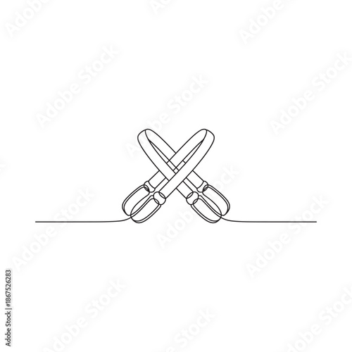 Minimalist line art drawing of crossed skipping ropes on a white background