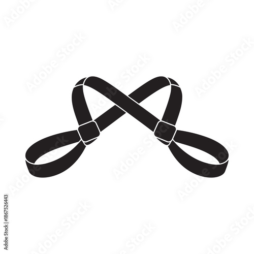Simple black and white illustration of a crossed strap or harness design