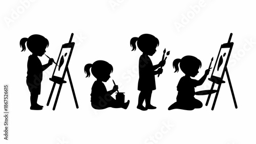 a silhouette depicts a progression of a child s artistic development starting with simple strokes and culminating in focused painting high quality professional detailed modern elegant