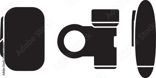 Black and white camera lens icon set
