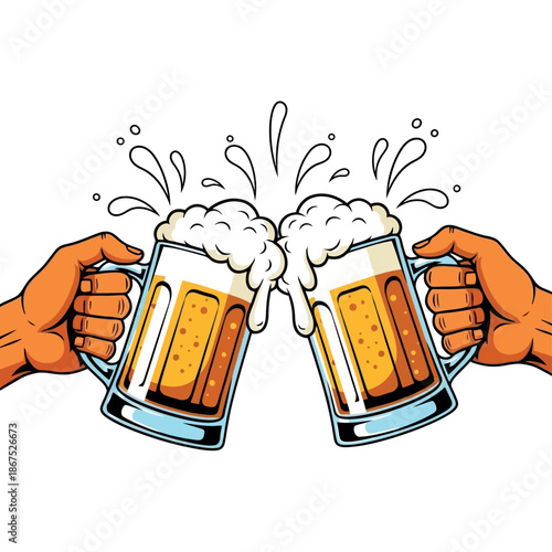 Two glasses of beverage clinking together overflowing with foam and bubbles a celebratory image