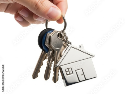 Hand holding house keychain with multiple keys