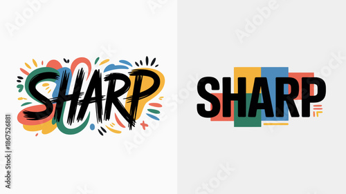 this image showcases a vibrant and bold typographic design featuring the word sharp in two distinct color schemes and styles high quality professional detailed modern elegant