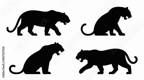 this image showcases four distinct black silhouettes of a majestic tiger in various poses illustrating its powerful form and feline grace high quality professional detailed modern