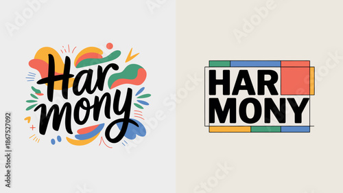 a visual comparison of the word harmony presented in two distinct typographic styles and color palettes showcasing artistic expression high quality professional detailed modern elegant stylish