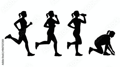 a sequence of silhouettes depicts the evolution of a human starting from running upright and ending in a crawling posture high quality professional detailed modern elegant