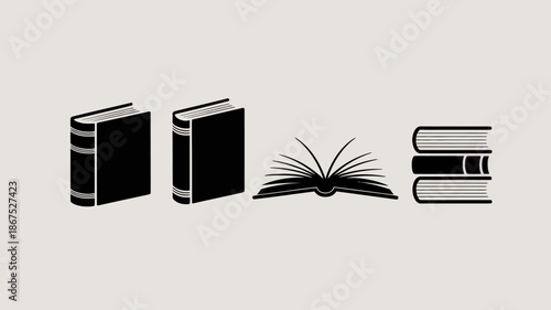 a minimalistic illustration depicts several black books both closed and open alongside a plant suggesting knowledge and growth high quality professional detailed modern elegant stylish clean