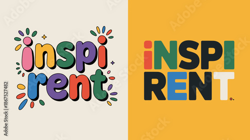 a vibrant visual composition showcases the word inspire in two distinct styles one playful and colorful the other bold and modern high quality professional detailed elegant