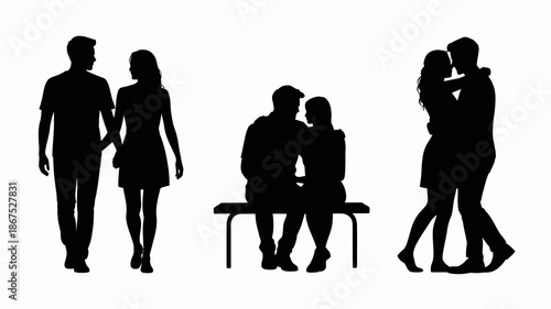 a series of black silhouette images depicting couples in various stages of affection and connection showcasing intimacy and relationships high quality professional detailed modern elegant stylish