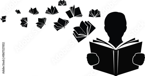 Vector illustration of a hand holding an origami paper fan and a business book with a book sign symbol as a creative design concept icon