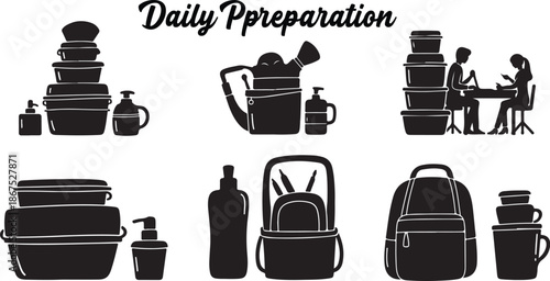 Daily Preparation Icons for School and Work Routine