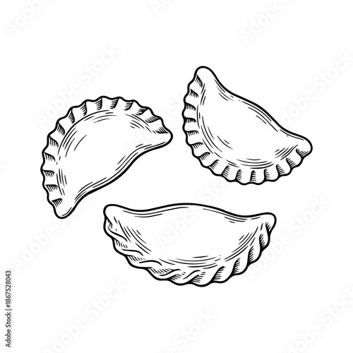 Hand Drawn Dumplings Line Art Vector Illustration