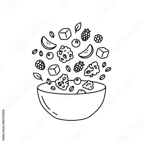 Hand Drawn Oatmeal Bowl Sketch Vector Illustration Isolated on White