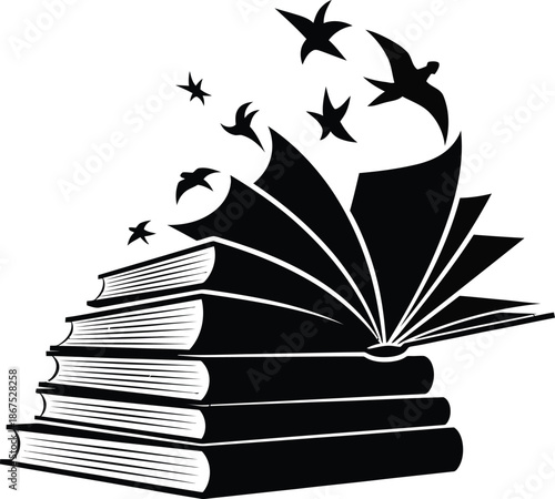 Stack of books with a black background