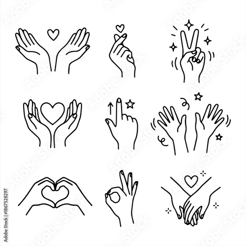 set of realistic gestures hand, concept of stop, help, rock, symbol v, right left, vector illustration