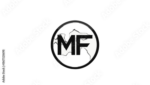 Distressed black "MF" monogram letters in a circular frame on isolated white background, vintage logo design