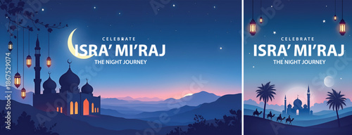 Gradient background islamic isra miraj for poster, flyer, social media template design