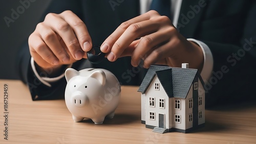 Businessman saving money for home investment