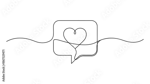 Continuous line art illustration of a heart inside a speech bubble, perfect for Valentine's Day and expressing love