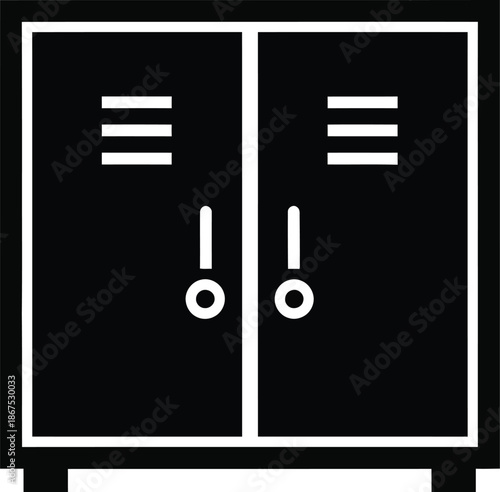 Black and white simple icon of a locker or storage cabinet for school or gym