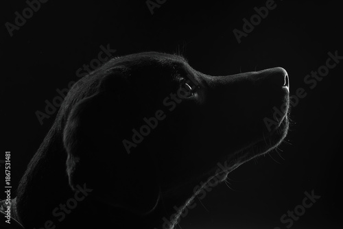 Wallpaper Mural Elegant dog silhouette in black and white. Dramatic low-key profile portrait of a loyal pet looking up with hope. Fine art studio shot Torontodigital.ca