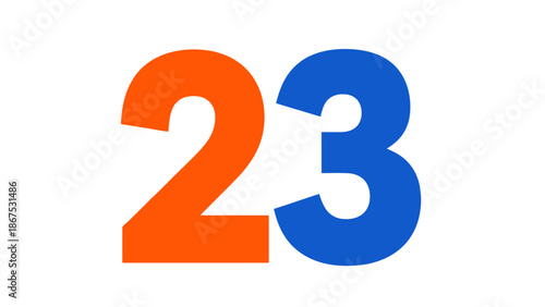 Number 23 orange and blue on white background