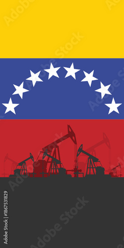 Oil rig pumpjack background. Venezuela petroleum industry. Venezuelan flag. Crude oil