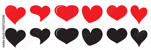 Red and black heart icon. Happy Valentines Day. heart in hand drawn style.  Simple shape. Greeting card, sticker, invitation template. 