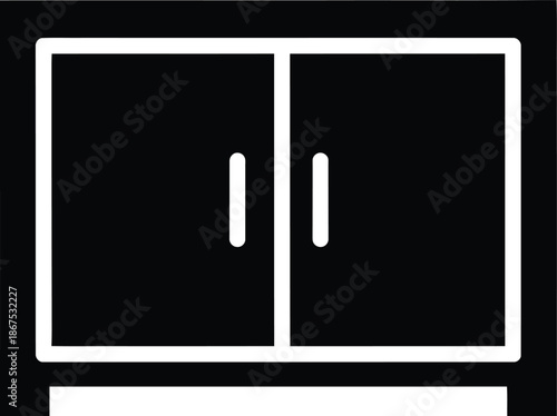 Black silhouette icon of a simple two-door cabinet or cupboard