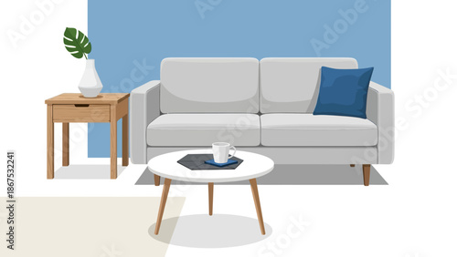 Modern Living Room Sofa with Coffee Table and Side Table