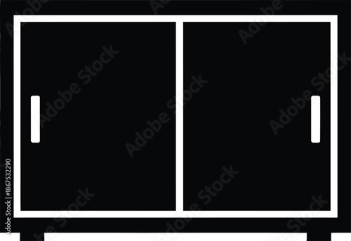 Simple black and white icon representing a two-door cabinet or sideboard for storage
