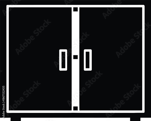 A black silhouette icon of a two-door storage cabinet or cupboard