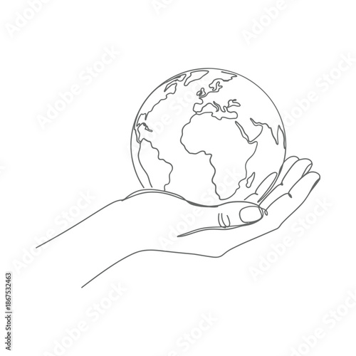 A hand gently cradling a detailed outline of the earth