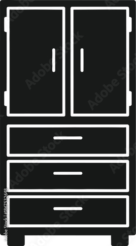 Silhouette icon of a cabinet with two doors and three drawers, representing home furniture storage