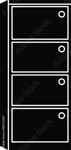 A simple black silhouette icon depicting a tall four-door storage cabinet or locker unit