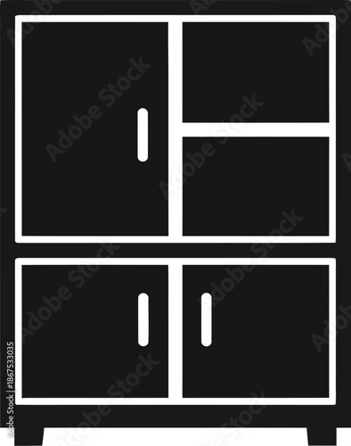 Black cupboard icon for storage solutions and minimalist furniture design