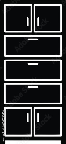 Modern tall storage cabinet with drawers and doors