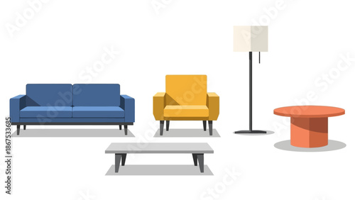 Modern Living Room Furniture Set: Sofa, Armchair, Coffee Table, Lamp
