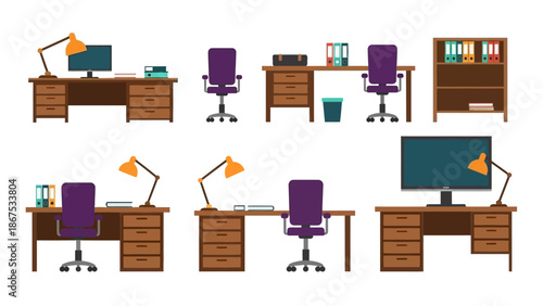 Modern Office Desks, Chairs, and Furniture Set