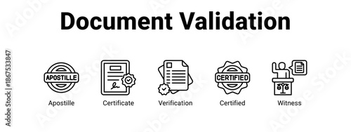 Document Validation web banner icon vector illustration concept for  with icon of Apostille, Certificate.