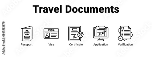 Travel Documents web banner icon vector illustration concept for  with icon of Passport, Visa.