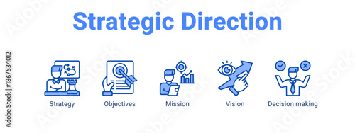 Strategic Direction web banner icon vector illustration concept for  with icon of Strategy, Objectives, Mission.