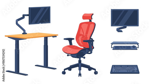 Ergonomic Office Setup: Standing Desk, Chair, Monitors, Keyboard