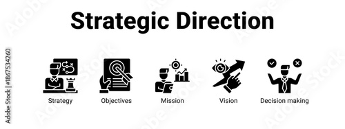 Strategic Direction web banner icon vector illustration concept for  with icon of Strategy, Objectives, Mission.
