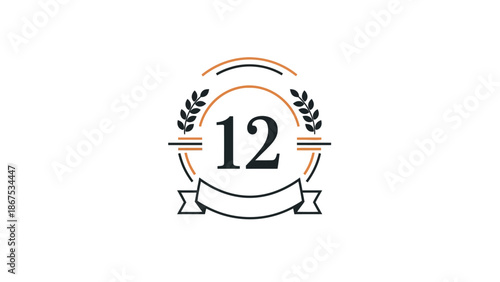 Number 12 Emblem with Laurel Wreath and Ribbon