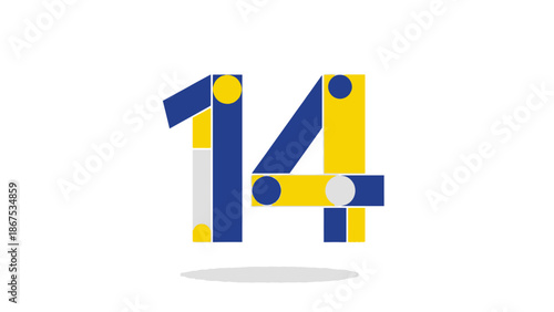 Geometric Number 14 Design with Circles and Shapes