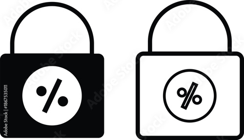 Fixed rate mortgage icon. Locked Interest Rate Symbols. Home loan interest symbols. Stable financing graphic design. Real estate banking signs. 